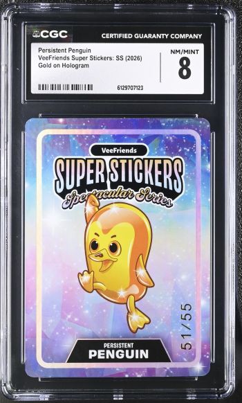 Image of Persistent Penguin | VeeFriends Super Stickers: SS | Gold on Hologram | CGC 8