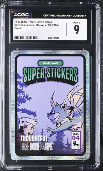 Image of Thoughtful Three Horned Harpik | VeeFriends Super Stickers: SS | Comic | CGC 9