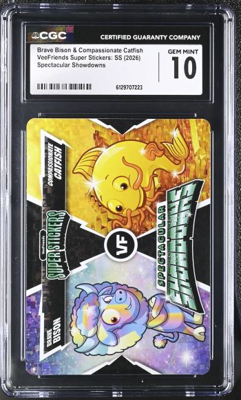 Image of Brave Bison & Compassionate Catfish | VeeFriends Super Stickers: SS | Spectacular Showdowns | CGC GEM MINT 10