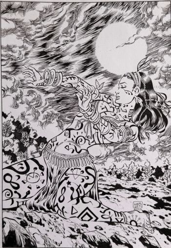 Image of Fantasy Sexy Warrior original Ink pin up art by Loerzer - Starting at $1