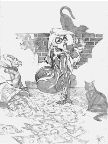 Image of black cat pencils original art by jefter