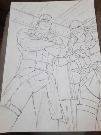 Image of Force Fist and Knuckle Buster Original Pencil Art by Marcio Fiorito