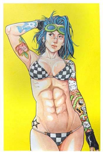 Image of Original Bikini Tattoo Girl Mixed Media Illustration
