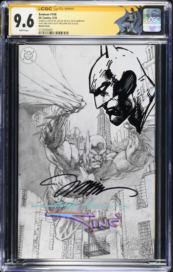 Image of Batman #158 | Sketch Cover | CGC 9.6 | Signature SeriesCGC Signature Series witnessed the Alex Sinclair signing on 10/10/25.CGC Signature Series witnessed the Jim Lee signing on 3/21/26.CGC Signature Series witnessed the Scott Williams signing on 10/10/25.spine stress lines back coverSIGNED & SKETCH BY JIM LEE ON 3/21/26 & SIGNED BYALEX SINCLAIR & SCOTT WILLIAMS ON 10/10/25Batman #923Jeph Loeb storyJim Lee & Scott Williams cover & art