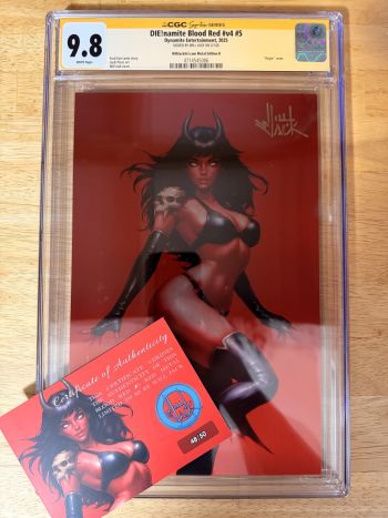Image of DIE!namite Blood Red #v4 #5 | WillJackArt.com Metal Edition B | CGC 9.8 | Signature SeriesCGC Signature Series witnessed the Will Jack signing on 3/1/26.SIGNED BY WILL JACK ON 3/1/26"Virgin" cover.Fred Van Lente storyJordi P�rez artWill Jack cover