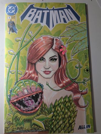 Image of Batman sketch cover with Poison Ivy drawn in ink and markers.