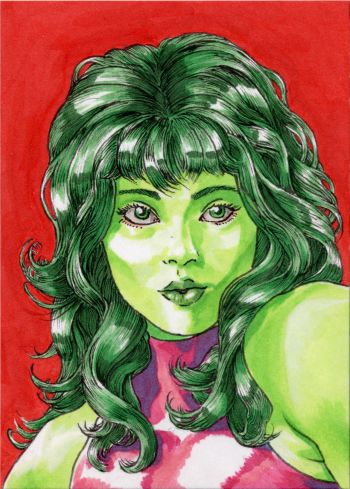 Image of She-Hulk Trading Card Original Art by Adrian Prudhomme