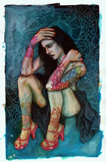 Image of Tattooed Woman Seated Original Art