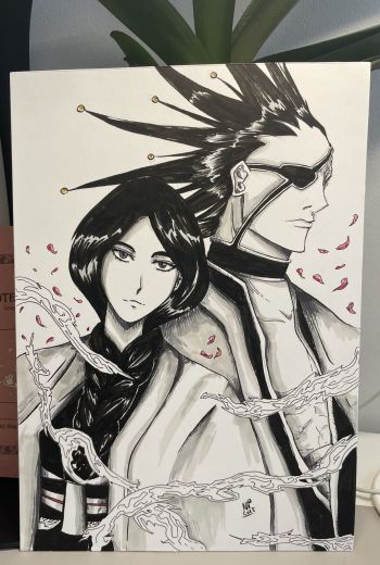 Image of Kenpachi Zaraki & Retsu Unohana A4 Illustration