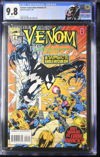 Image of Venom: Separation Anxiety #2 | CGC 9.8 | UniversalScream, Phage, Riot, Lasher &Agony appearance.Marvel subscription insert included.Howard Mackie storyRon Randall & Sam de la Rosa cover & art