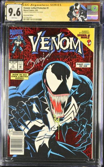 Image of Venom: Lethal Protector #1 | CGC 9.6 | Signature SeriesCGC Signature Series witnessed the Mark Bagley signing on 12/6/24.SIGNED BY MARK BAGLEY ON 12/6/241st Venom in his own title.Spider-Man appearance.Red holo-grafx foil cover.David Michelinie storyBagley, de la Rosa & Milgrom artMark Bagley & Sam de la Rosa cover