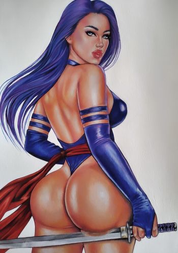 Image of Psylocke 8x11 Color Pencil Art