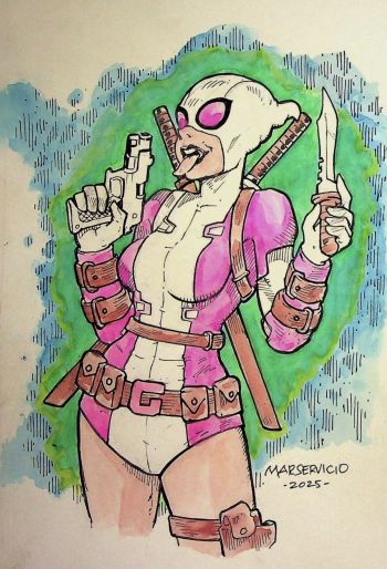 Image of GWEN POOL -  Mars Servicio SIGNED Hand-Painted Convention Marvel Comics Art