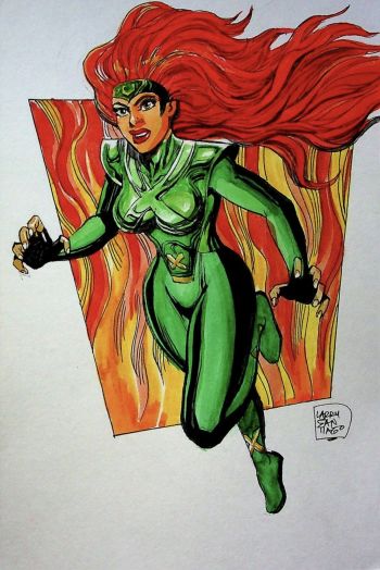 Image of PHOENIX - Marvel Comics Larry Santiago SIGNED Hand Painted Pinup MCU