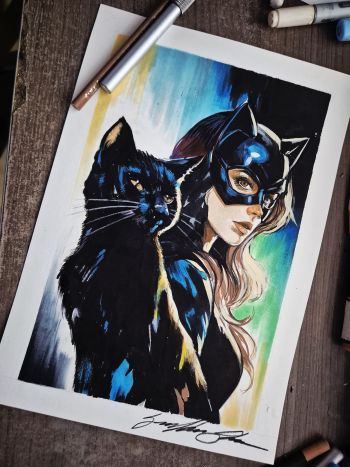 Image of Catwoman - Pinup art by Guilherme Silva - 8,4" x 10,8"