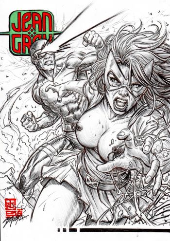 Image of X-MEN.  Marvel Girl and Cyclops / Bazal. 8,3x11,7 in.