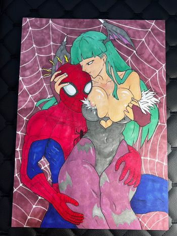 Image of Spider-Man and Morrigan Illustration by RENATO (A4)