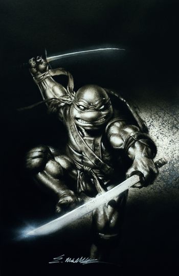 Image of TMNT sketch cover LEO  turned in a virgin cover charcoal by Manu Silva 