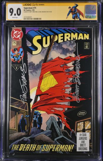 Image of Superman #75 CGC 9.0 Signed by Brett Breeding & Dan Jurgens