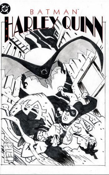 Image of BATMAN HARLEY QUINN WRAPAROUND SKETCH COVER ORIGINAL INKED ART SIGNED NEIL VOKES