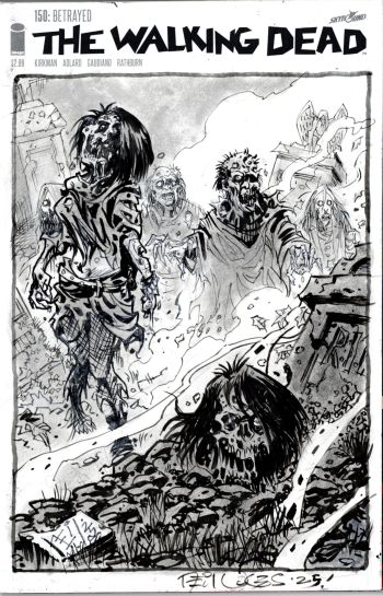 Image of THE WALKING DEAD WRAPAROUND SKETCH COVER ORIGINAL INKED ART SIGNED NEIL VOKES