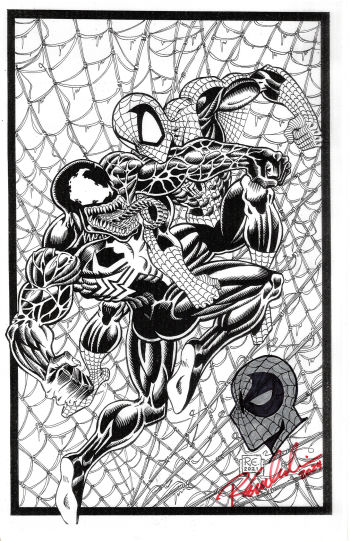 Image of SPIDER-MAN VS VENOM B&W PRINT WITH SPIDEY REMARQUE SIGNED RANDY EMBERLIN