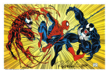 Image of SPIDER-MAN VS. CARNAGE & VENOM COLOR PRINT BY BAGLEY & EMBERLIN (SIGNED)