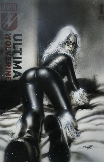 Image of Black cat charcoal pencils And indian inks on AirBrush by Manu Silva 