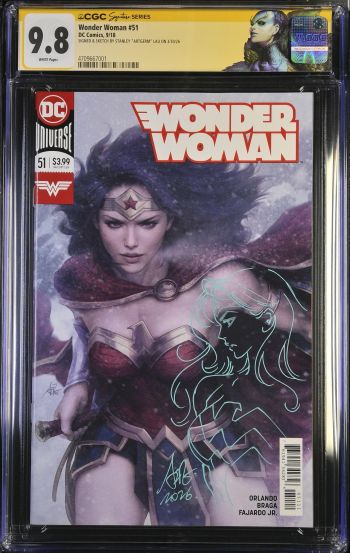 Image of Wonder Woman #51 | CGC 9.8 | Signature SeriesSIGNED & SKETCH BY STANLEY "ARTGERM" LAU ON 3/30/26Steve Orlando storyLaura Braga artStanley "Artgerm" Lau cover