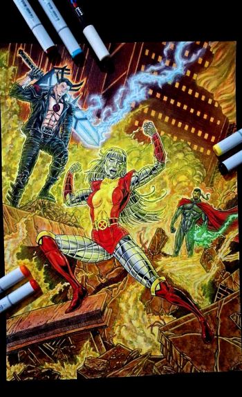 Image of  Original art X-MEN 🔥 PIOTR as MAGIK🔥ILLYANA as COLOSSUS🔥MIKHAIL RASPUTIN🔥