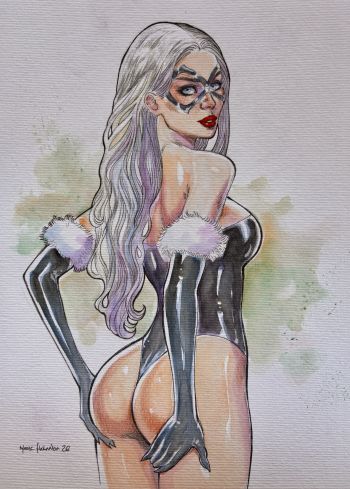 Image of Black Cat Pin Up 9x12