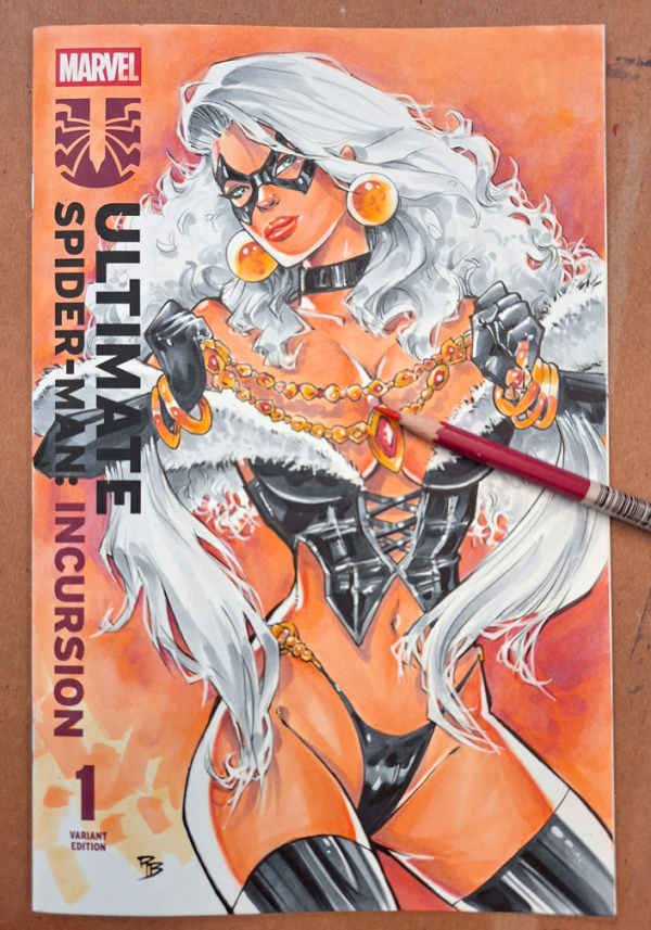 Black Cat original artwork Sketch Covers Auction by RB | Raremarq