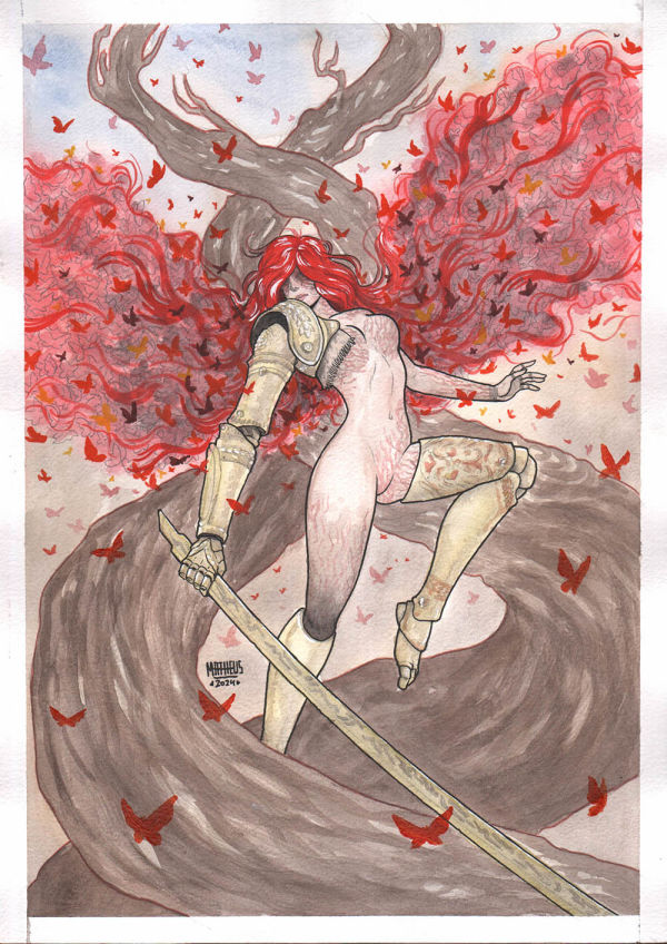 Image for Malenia - Elden Ring 17x11" amazing original ink art by Matheus Gomes