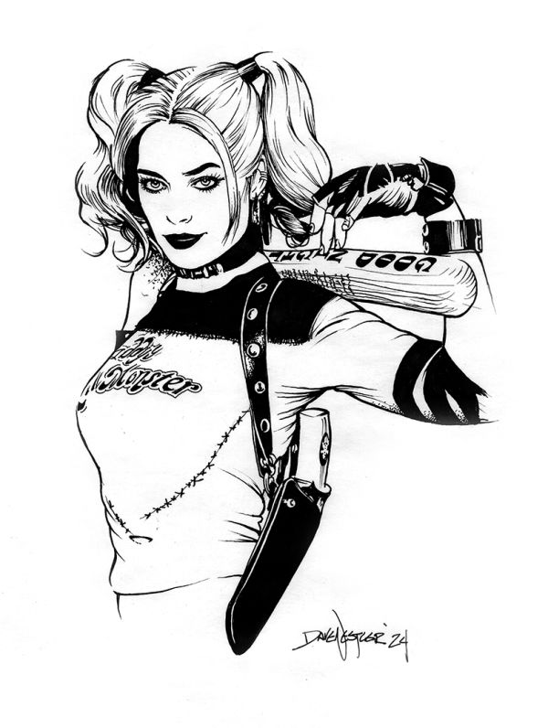 Image for Harley Quinn, B&W ink sketch from pinup artist Dave Nestler