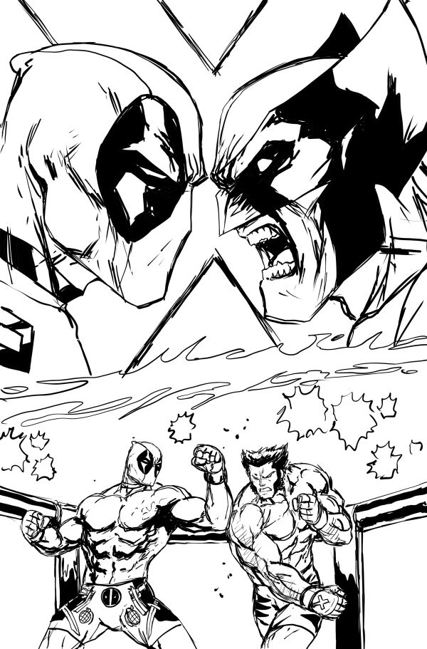Image for Deadpool Wolverine WW3 2 cover under drawing. 