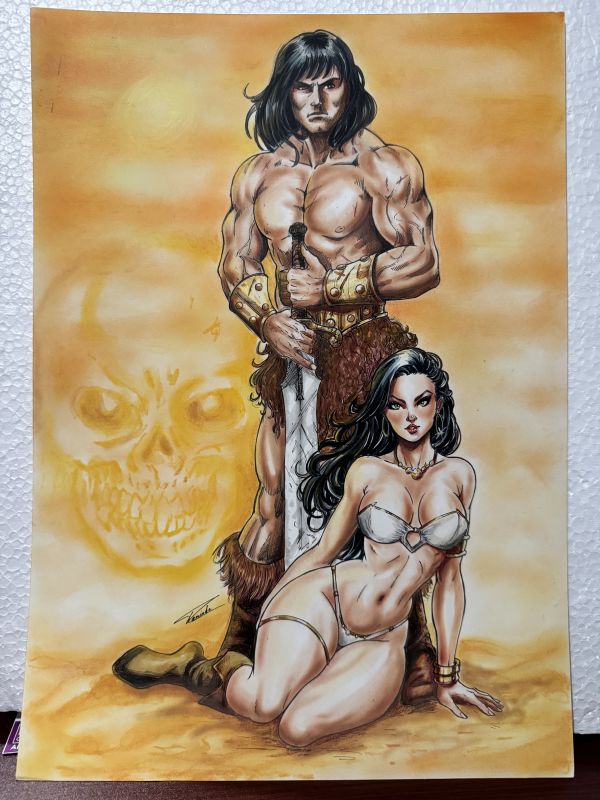 Image for Conan 17x11" amazing original pinup art by T. Caminha