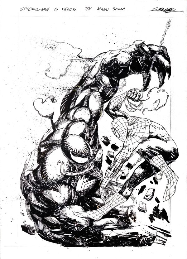 Image for Spider Man vs Venom original Art 11x17 by Manu Silva 