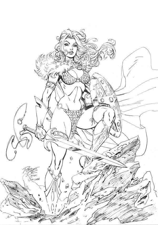 Image for RED SONJA VALENTINES special homage of Jim lee Wonder W cover, Original cover pencil art 