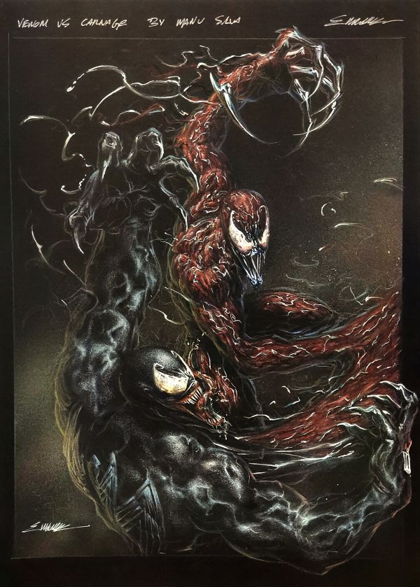 Image for Venom vs Carnage original Art on Black paper 11x17 by Manu Silva