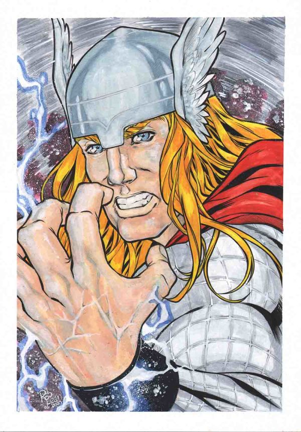 Image for Thor 8x11" amazing original art by DC artist Rob Lean
