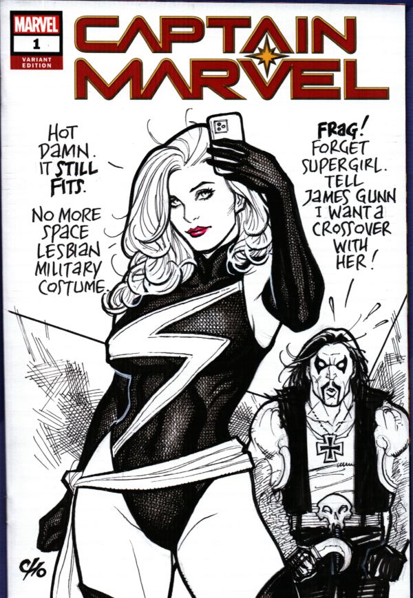 Image for Frank Cho Captain Marvel sketch cover drawn live at C2E2