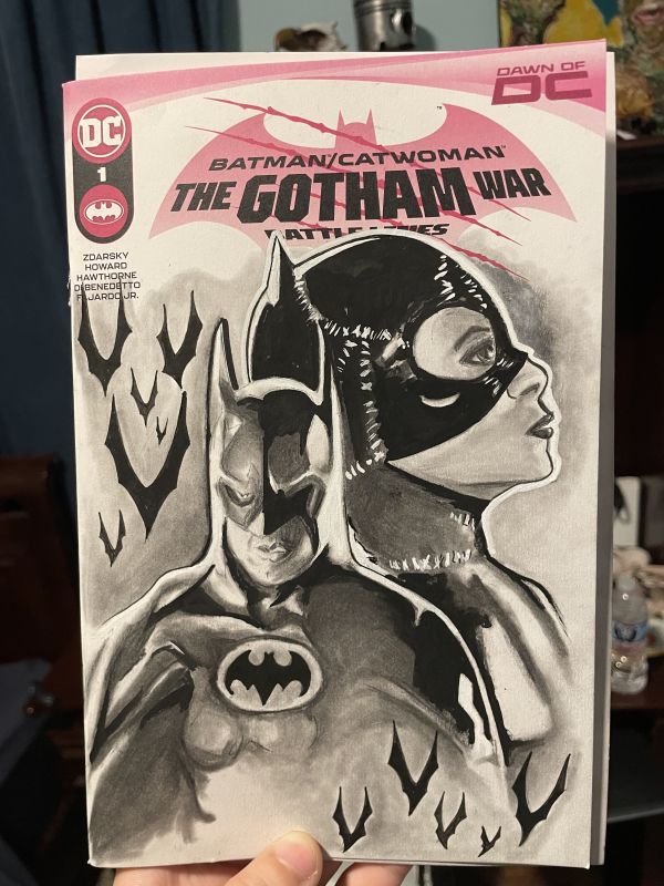 Image for Portrait of Michael Keaton and Michelle Pfeiffer on a Batman/Catwoman The Gotham War #1 blank