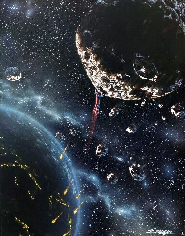 Image for Superman original Art Black paper 11x17 by Manu Silva 