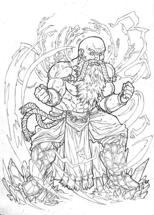 Image for Elemental Monk Dnd Fanart 8x11" original pencil art by LC Freitas