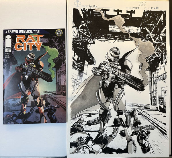 Image for RAT CITY #15 original art + book signed by cover artist (me). CHARITY PIECE.
