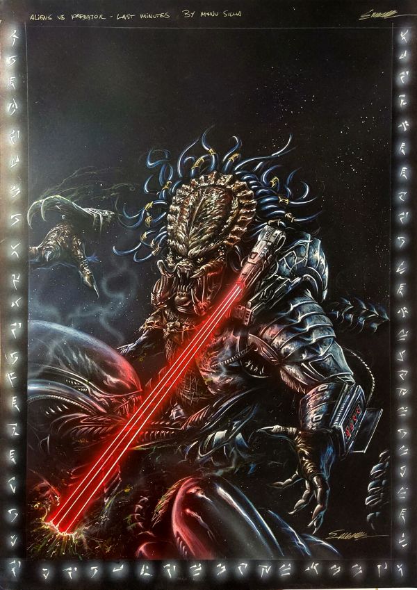 Image for Aliens vs predator on Black paper by Manu Silva 42cmx 58cm