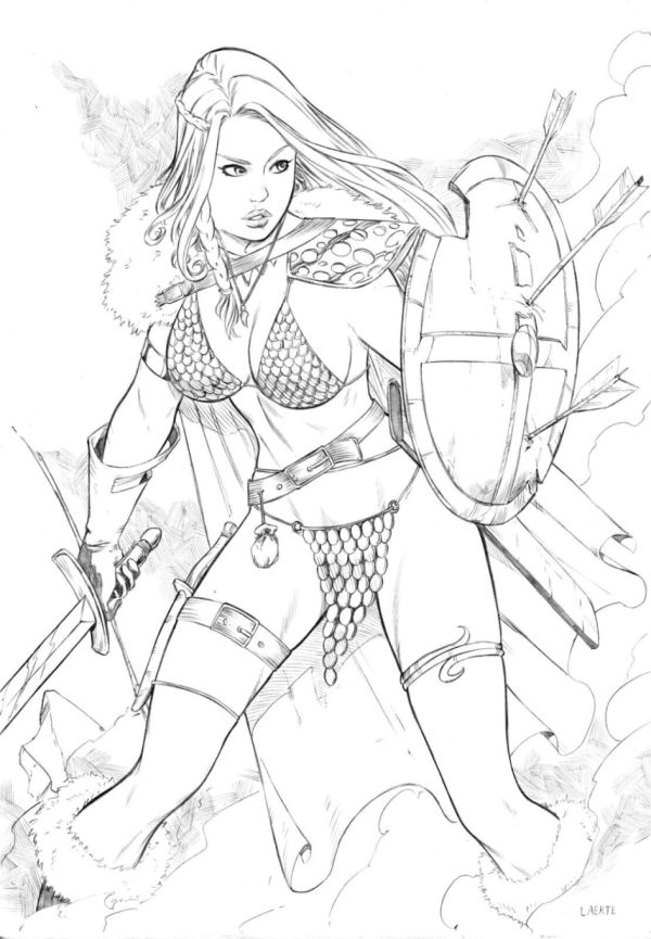 Image for Red Sonja with shield by Laerte