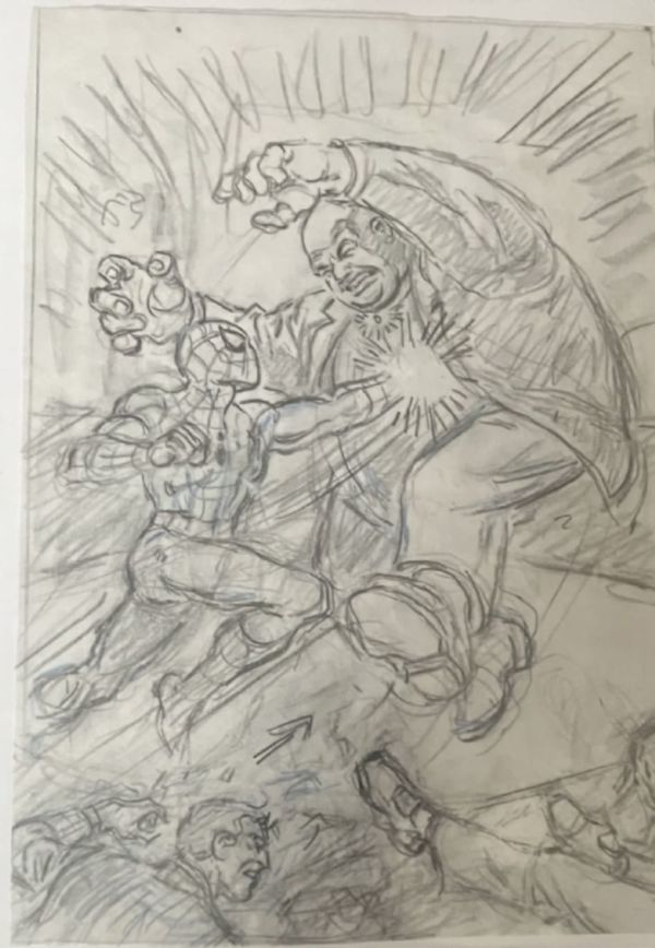 Image for 6 x 8.5 inch Jim Mooney Spider-Man Pencil prelim, drawn on Vellum paper! Spider-Man vs Kingpin !