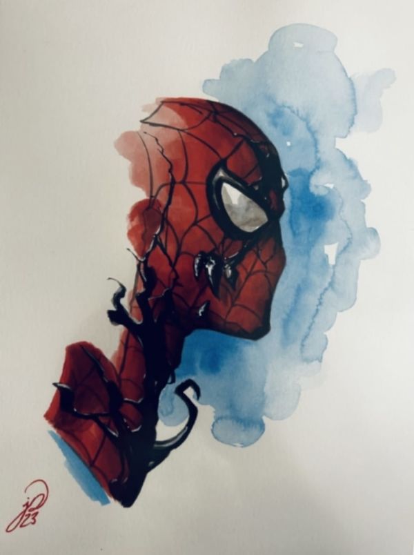Image for Johnny Desjardins Watercolour Spider-Man (with symbiote)  painted commission. Painted and Signed by Desjardins.