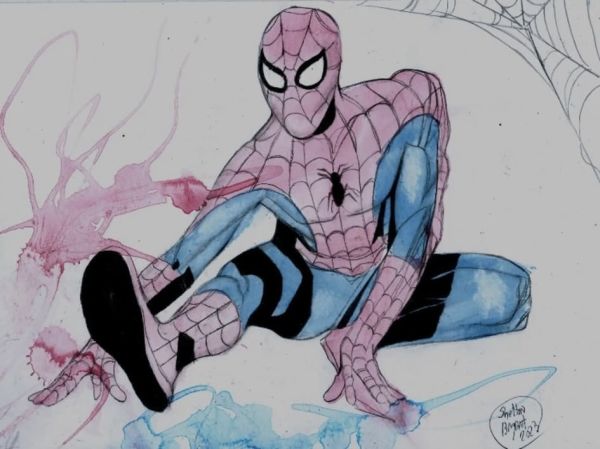 Image for 8 x 11 Bristol board original art of Spider-Man drawn by Shelton Bryant. Charcoal & Colored Pencils. Signed by Shelton.